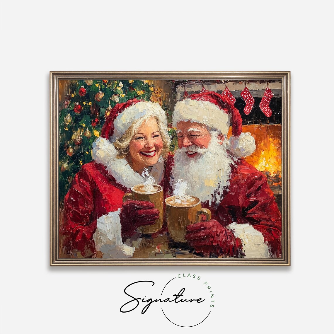 Santa And Mrs Claus Laughing Over Hot Cocoa By The Fire Art Poster - Image 4