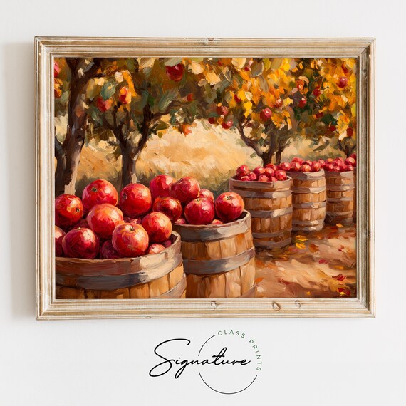 Apple Harvest Barrels Painting Red Apples Orchard Rustic Fall Decor Poster