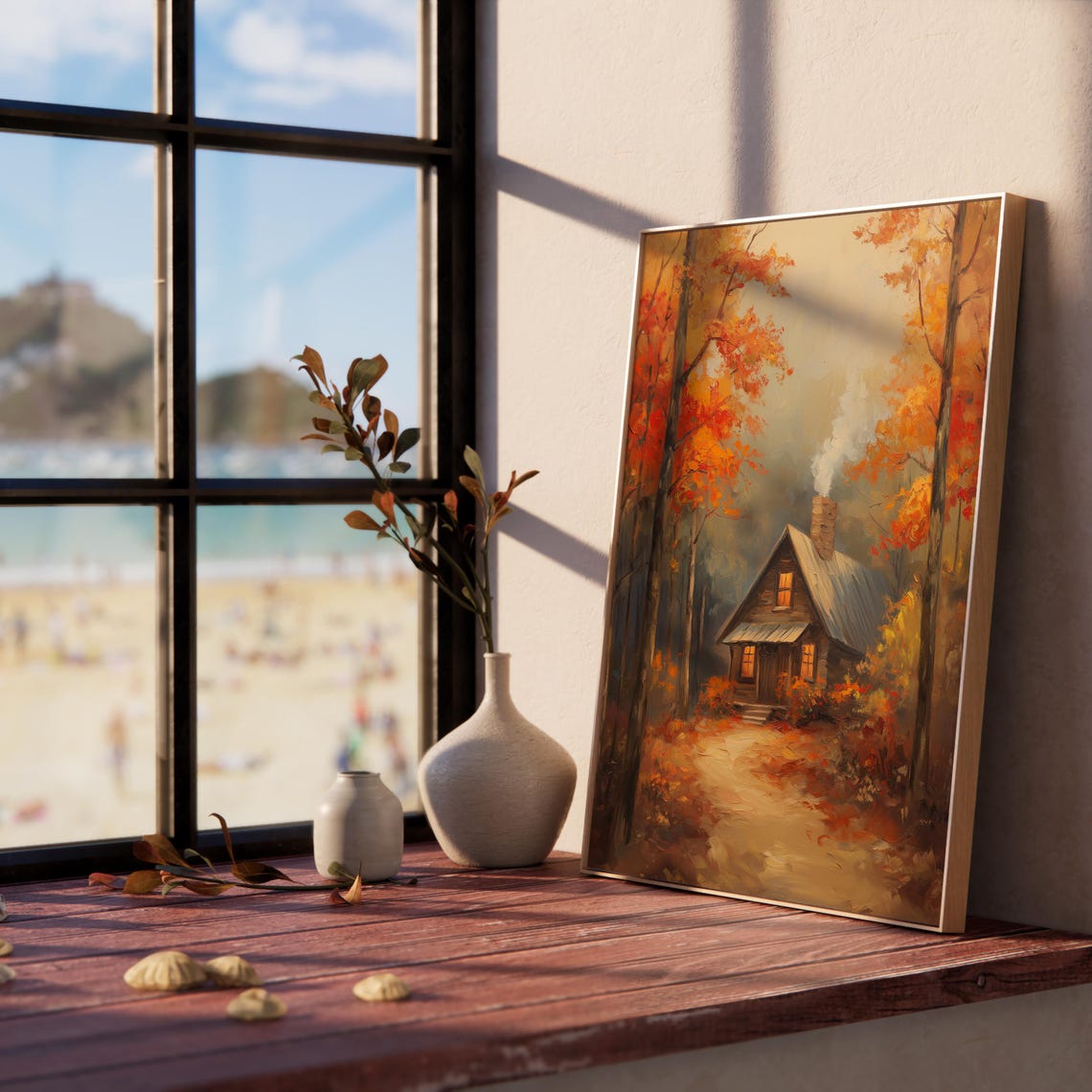 Cozy Cabin Autumn Woods Smoky Chimney Warm Fall Windows Poster - Image 5