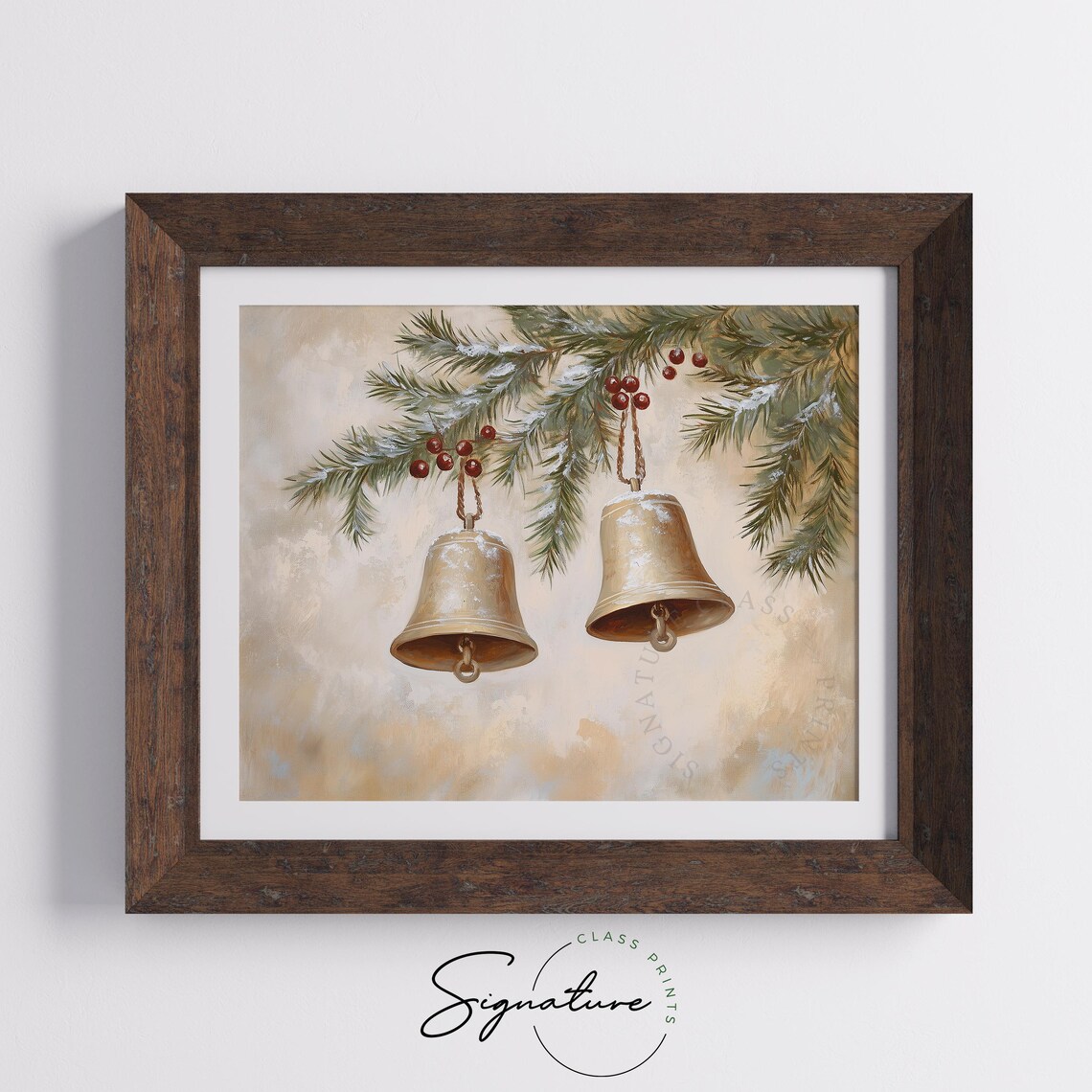 Rustic Christmas Bells With Evergreen Branches Art Print - Image 5