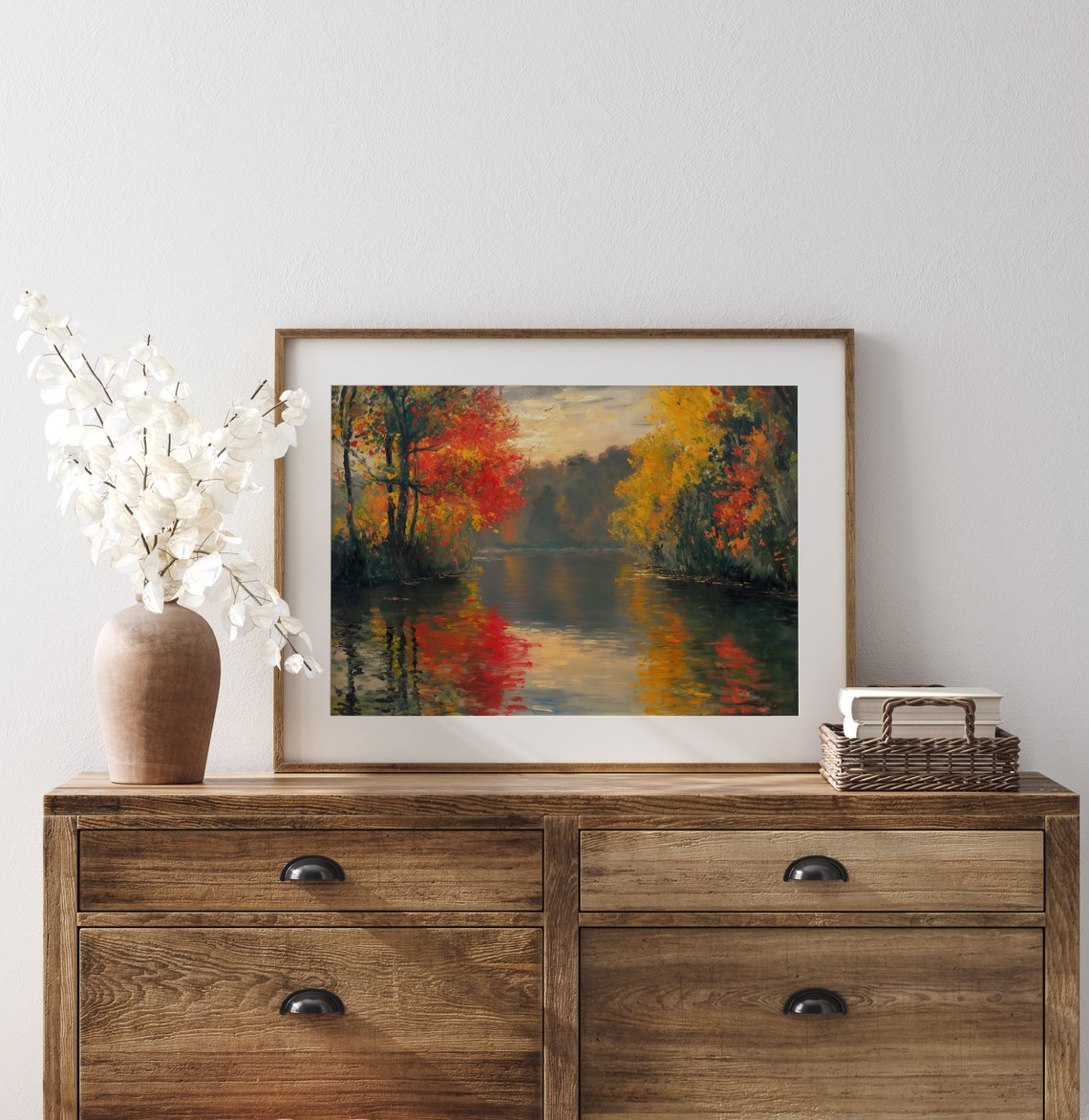 Tranquil Autumn River Between Red And Gold Trees Water Art Poster - Image 3