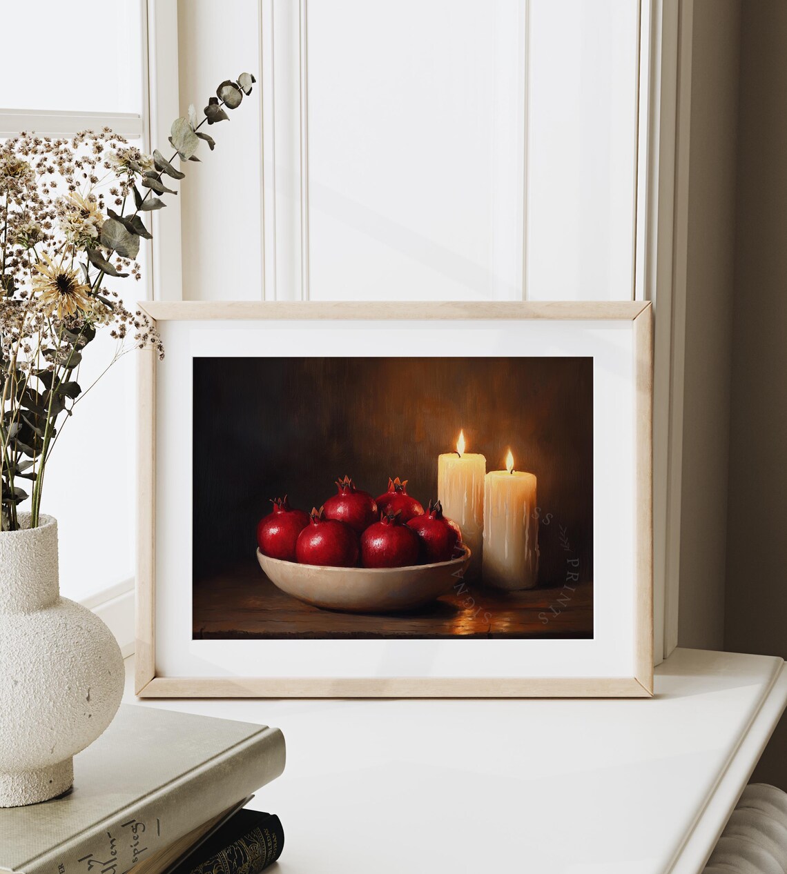 Bowl Of Pomegranates With Candlelight Warm Farmhouse Art Poster - Image 6