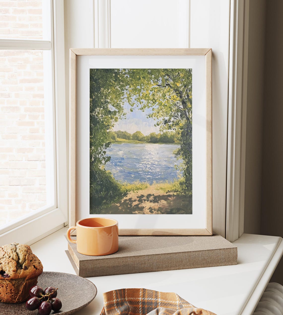 Riverside With Sunlit Trees Peaceful Rustic Lake View Landscape Poster - Image 6
