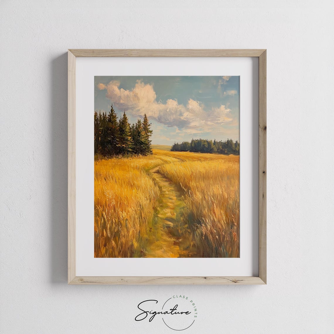 Broad Golden Meadow Path Under Evening Sky With Pines Landscape Poster - Image 2