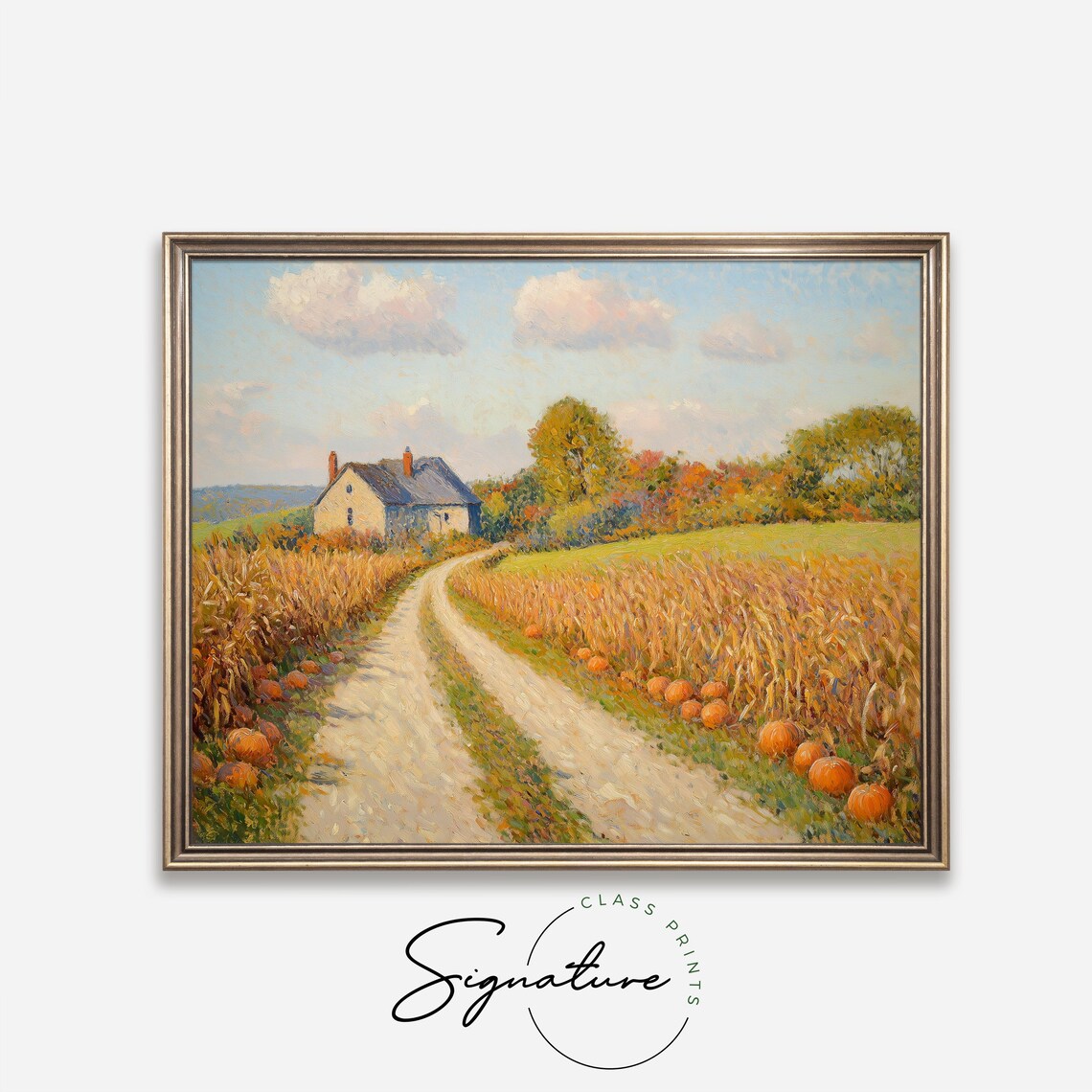 Winding Dirt Road Lined With Pumpkins Leading to a Quiet Farmhouse Poster - Image 4