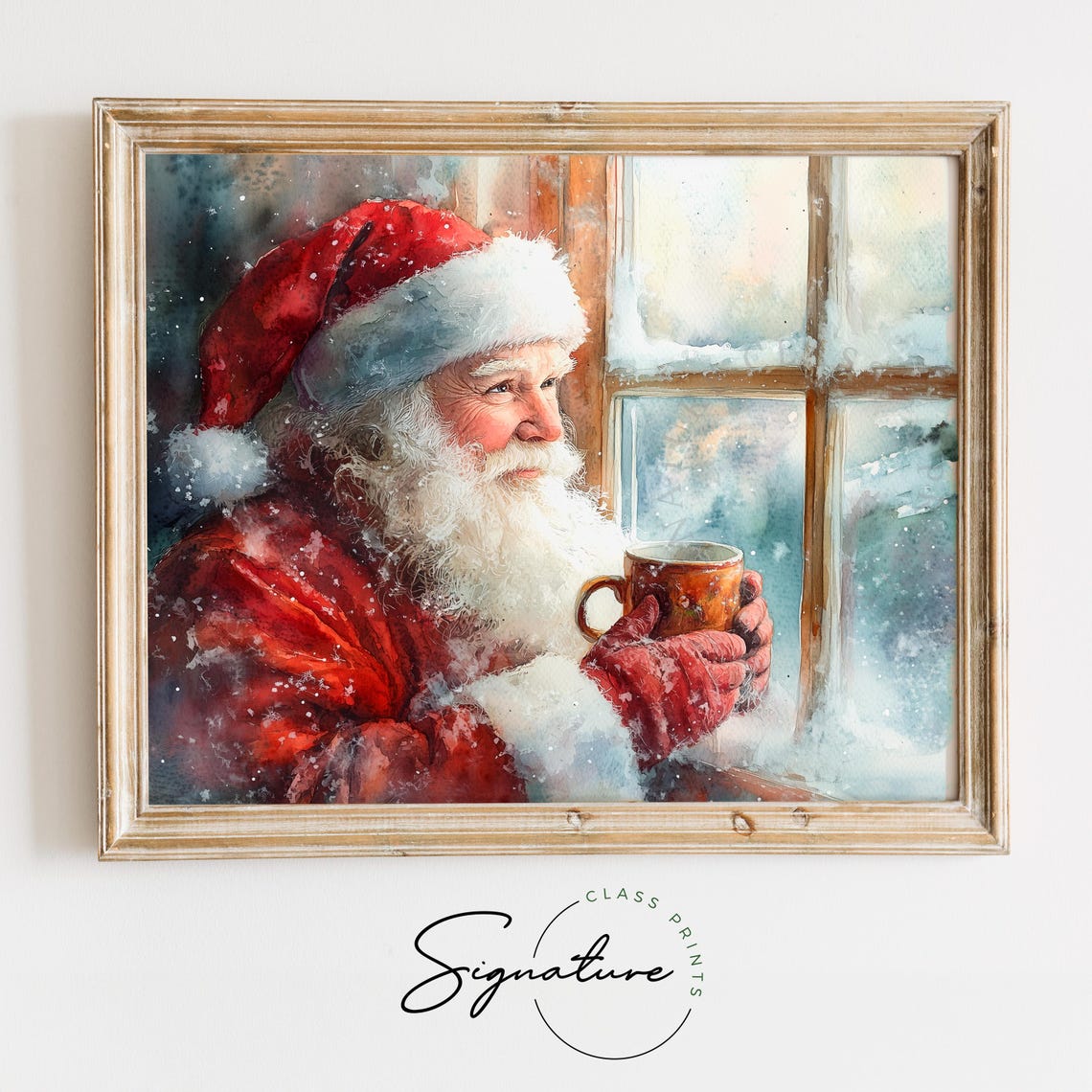 Santa Claus With A Warm Mug Gazing Out A Snowy Window Art Poster