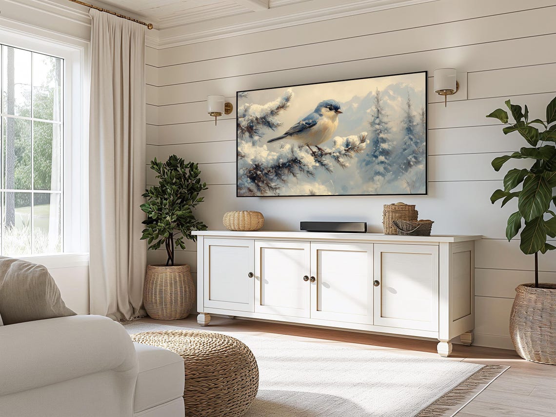 Bluebird On Snowy Pine Branch Winter Forest Mountains Poster - Image 3