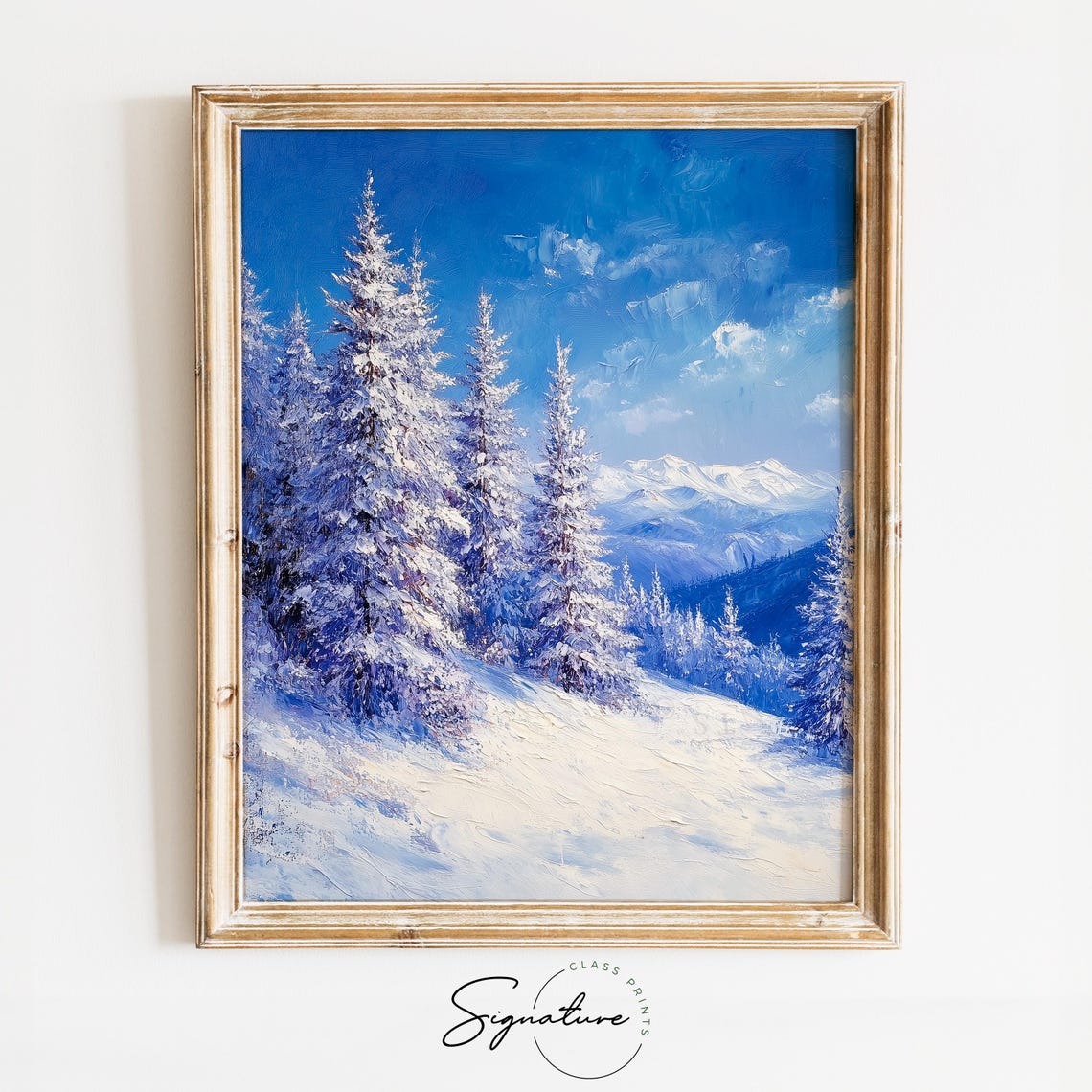 Snowy Cedars On Hillside With Frosty Blue Tones Winter Poster