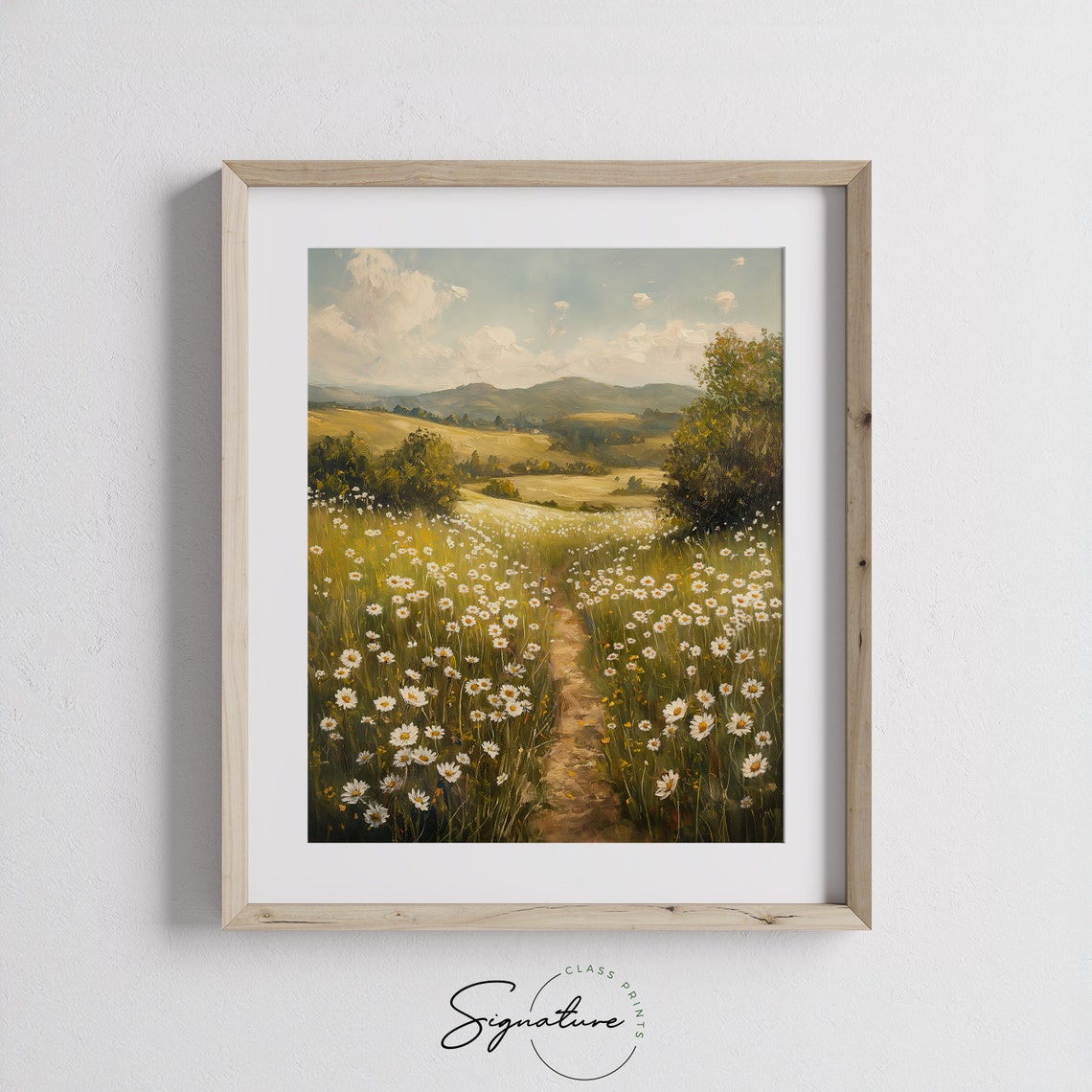 Chamomile Meadow Path Rolling Golden Hills Summer Landscape Poster - Image 3