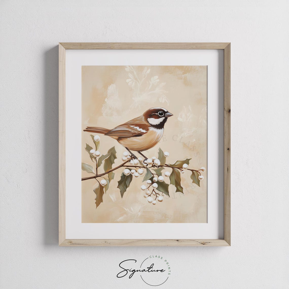 Chickadee on Holly Branch with White Berries Vintage Winter Poster - Image 2
