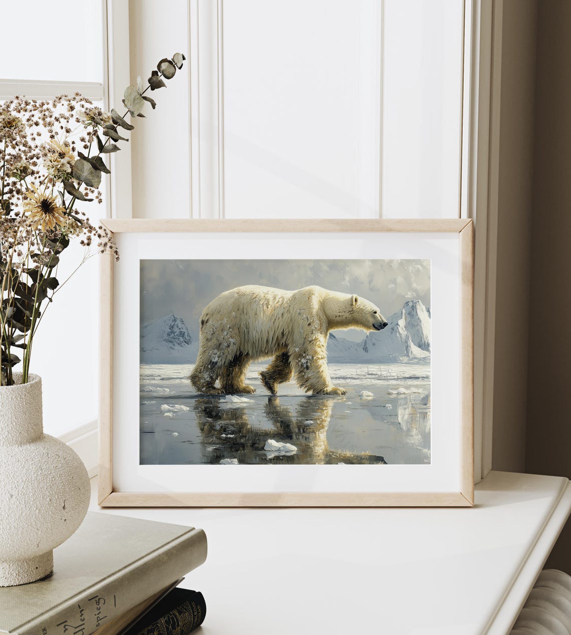Polar Bear Walking On Icy Shoreline With Mountains Arctic Poster - Image 6