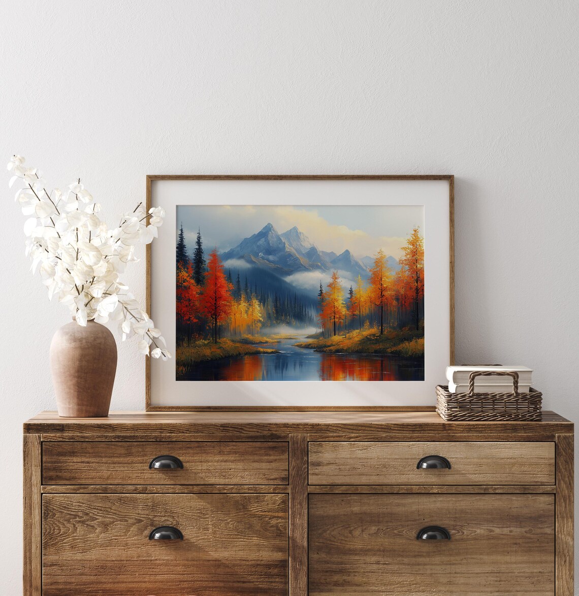 Autumn Mountain River Fall Foliage Reflection Scenic Landscape Wall Art - Image 3