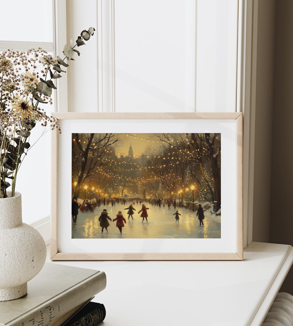 Ice Skaters Under String Lights In Snowy Park At Night Poster - Image 6