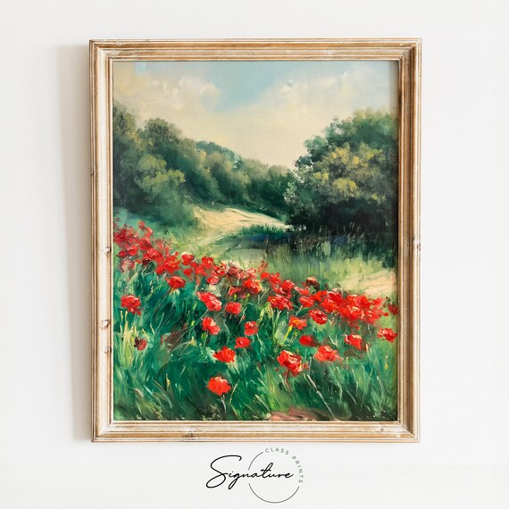 Red Poppies Lush Green Meadow Summer Bloom Countryside Poster