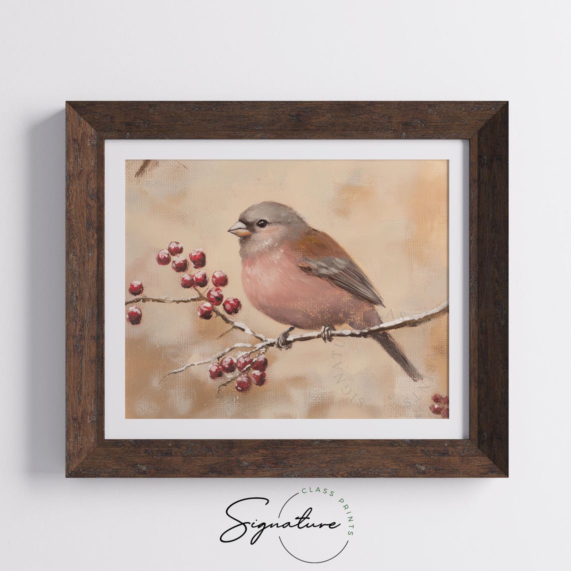 Gray Crowned Rosy Finch With Frosted Red Berries Winter Print - Image 4
