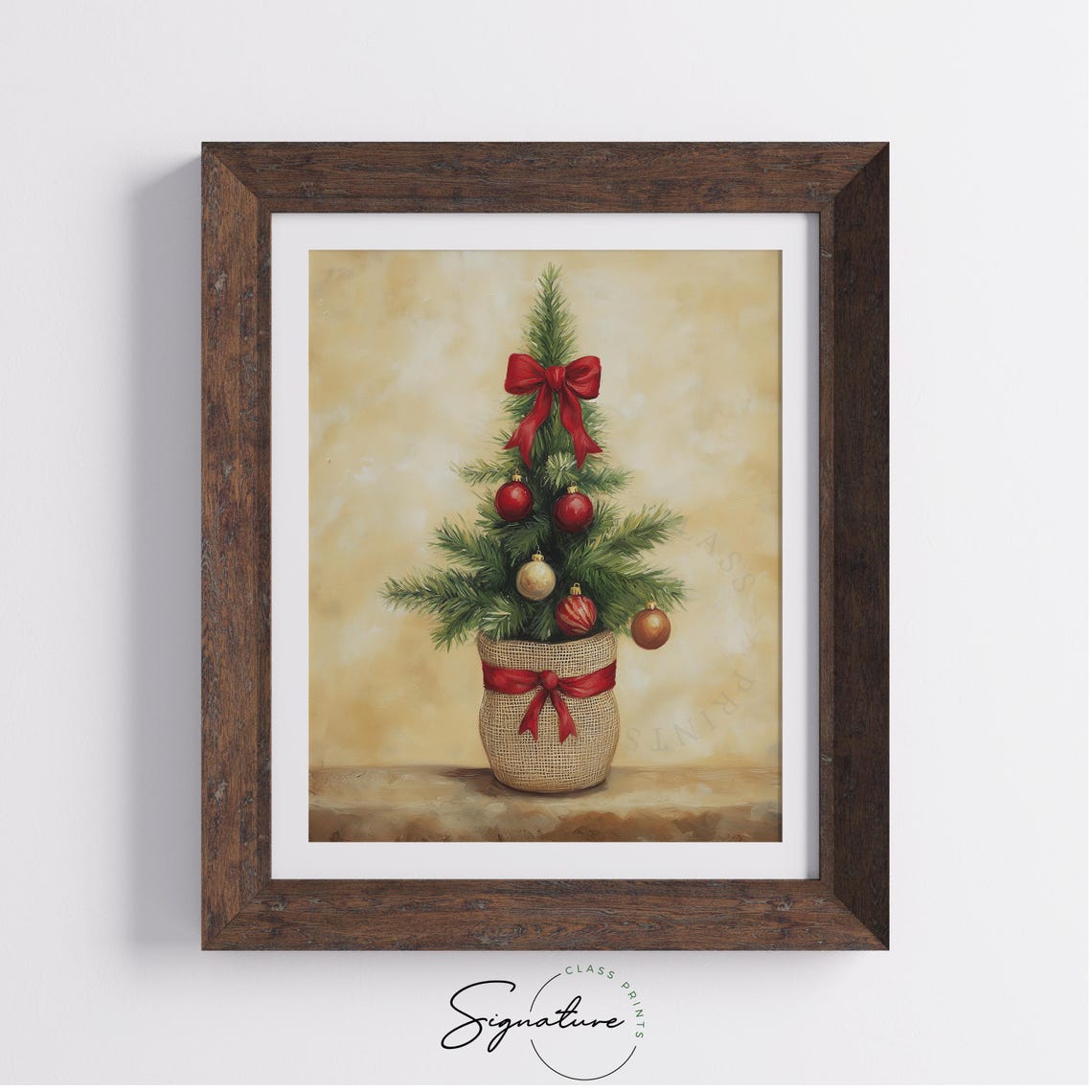 Mini Christmas Tree In Burlap Pot With Red Bow And Baubles Poster - Image 3
