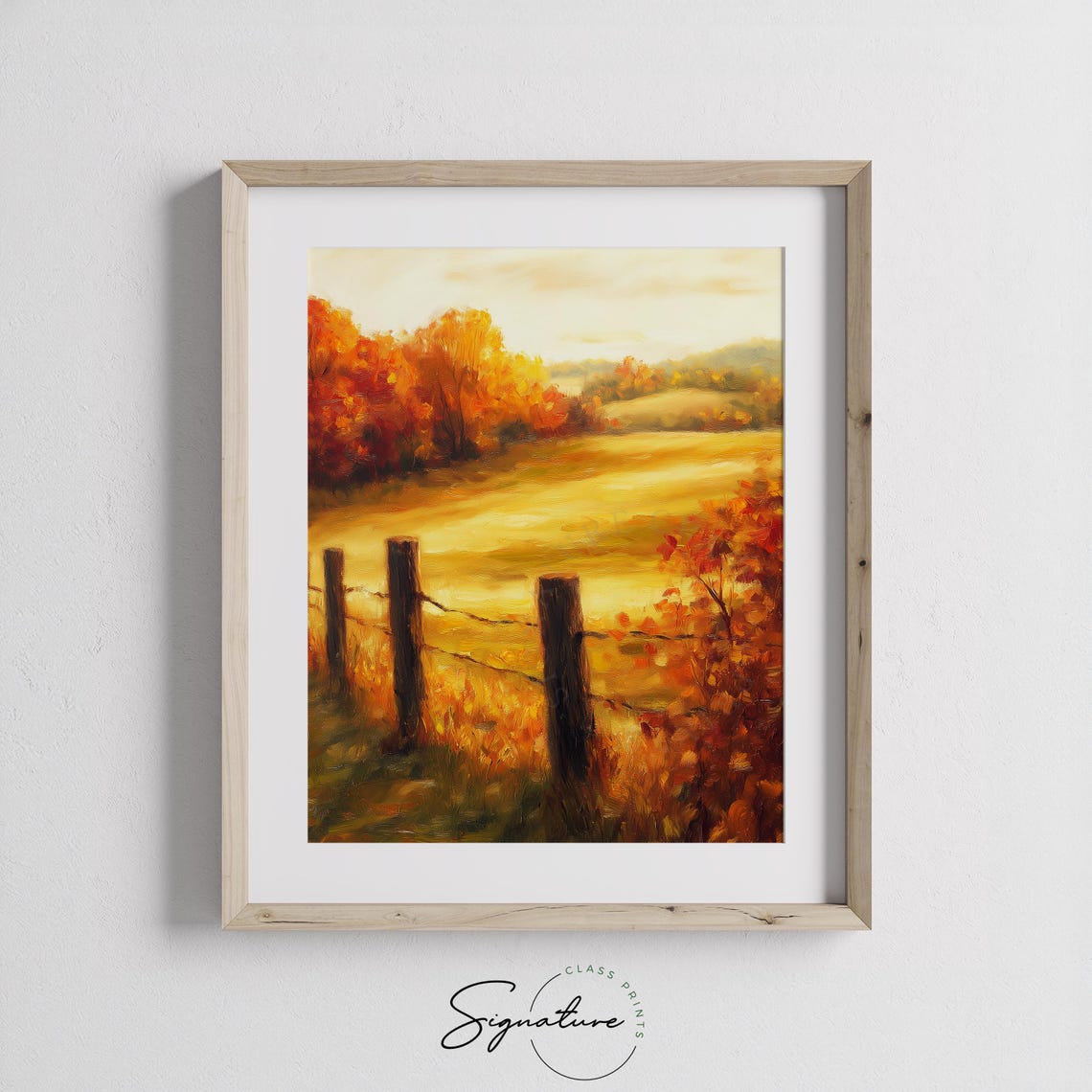 Golden Autumn Meadow With Rustic Fence Posts Countryside Poster - Image 3