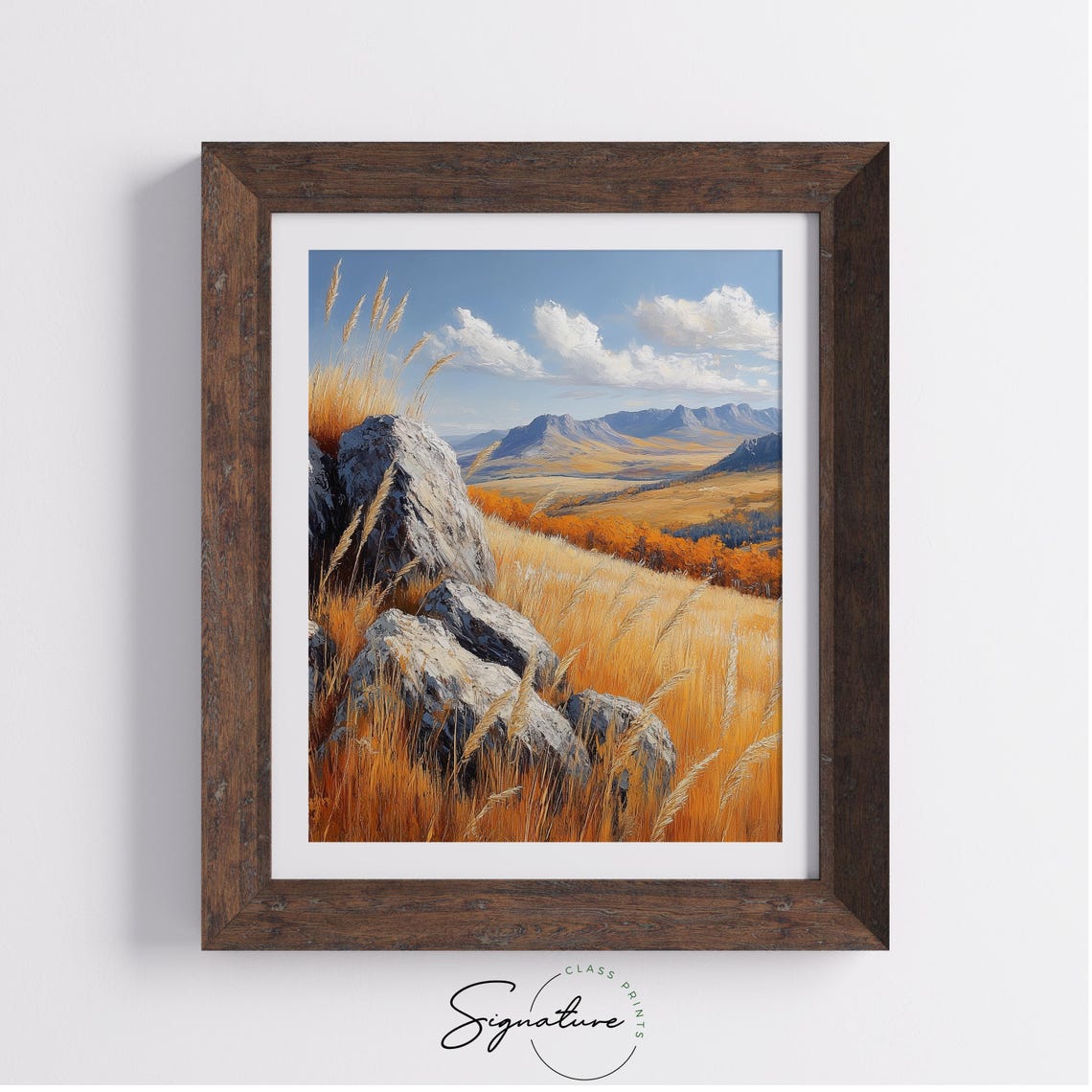 Rocky Autumn Hillside With Golden Grass Under Blue Mountain Sky Poster - Image 4