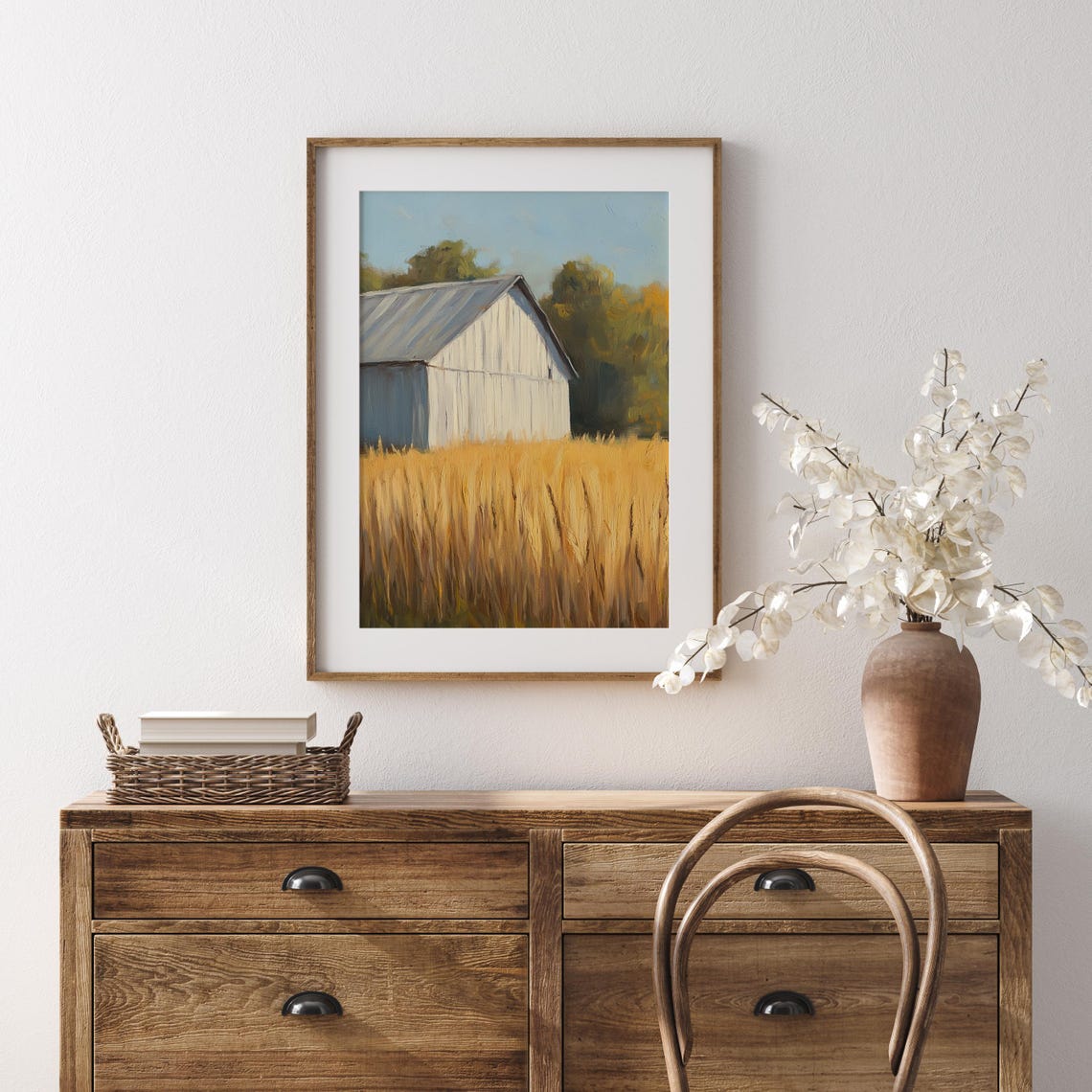 Classic White Barn Golden Wheat Field Summer Harvest Country Print - Image 5