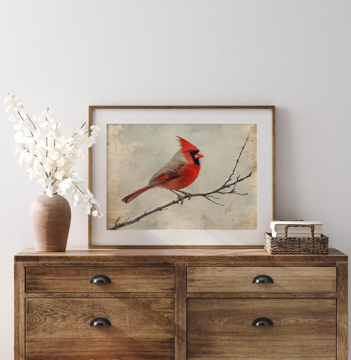 Vibrant Red Cardinal Perched On Frosted Winter Branch Vintage Poster - Image 2