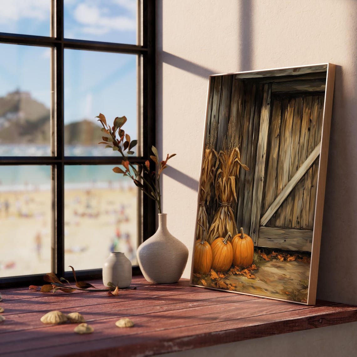 Pumpkins Corn Stalks Rustic Barn Wooden Door Fall Harvest Poster - Image 5