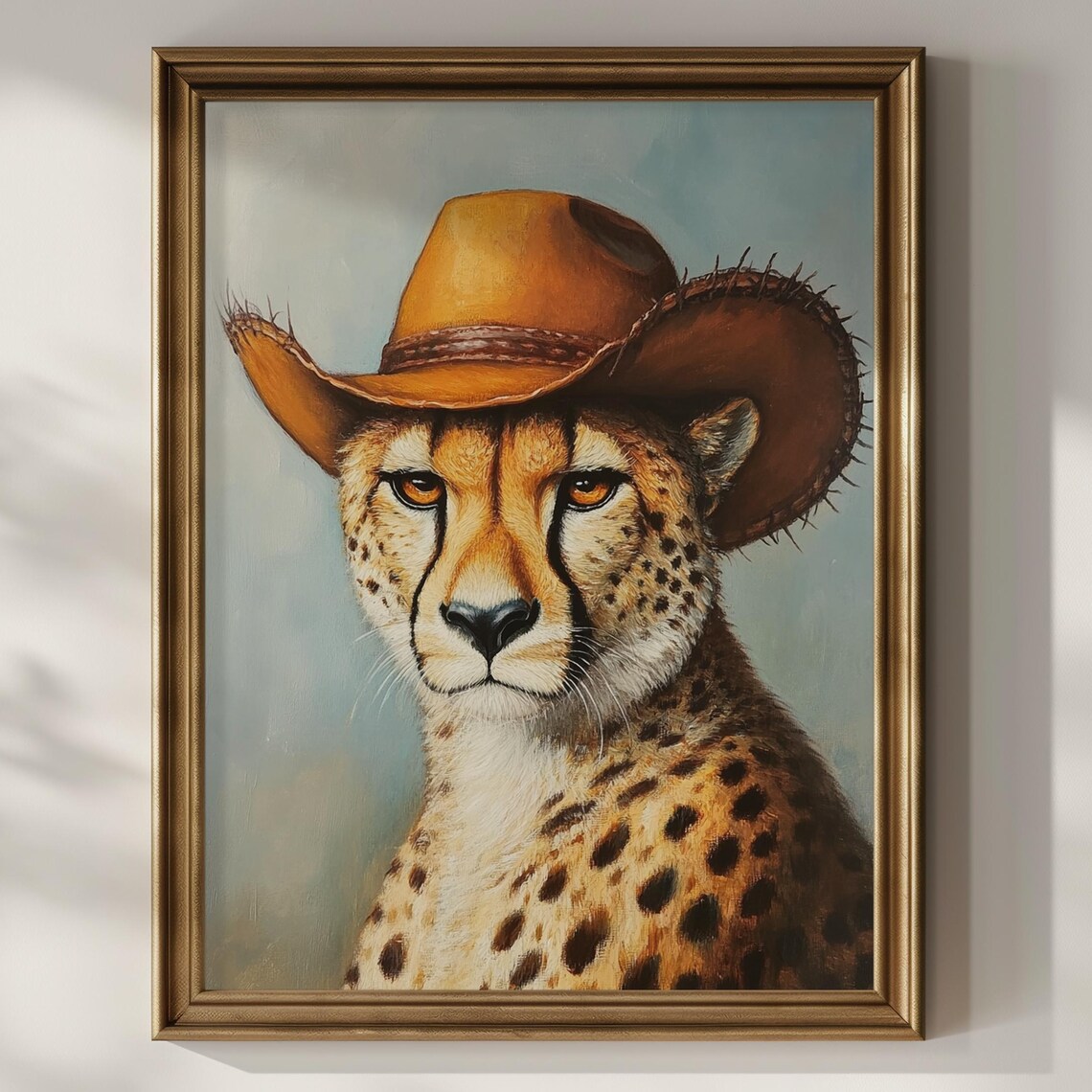 Cheetah Wearing Cowboy Hat Oil Painting Portrait Western Wild Cat Poster
