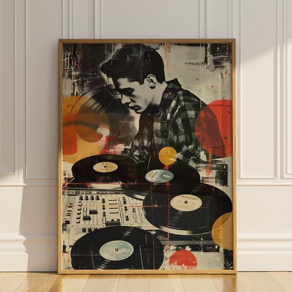 Vinyl Record DJ Vintage Collage Art Print