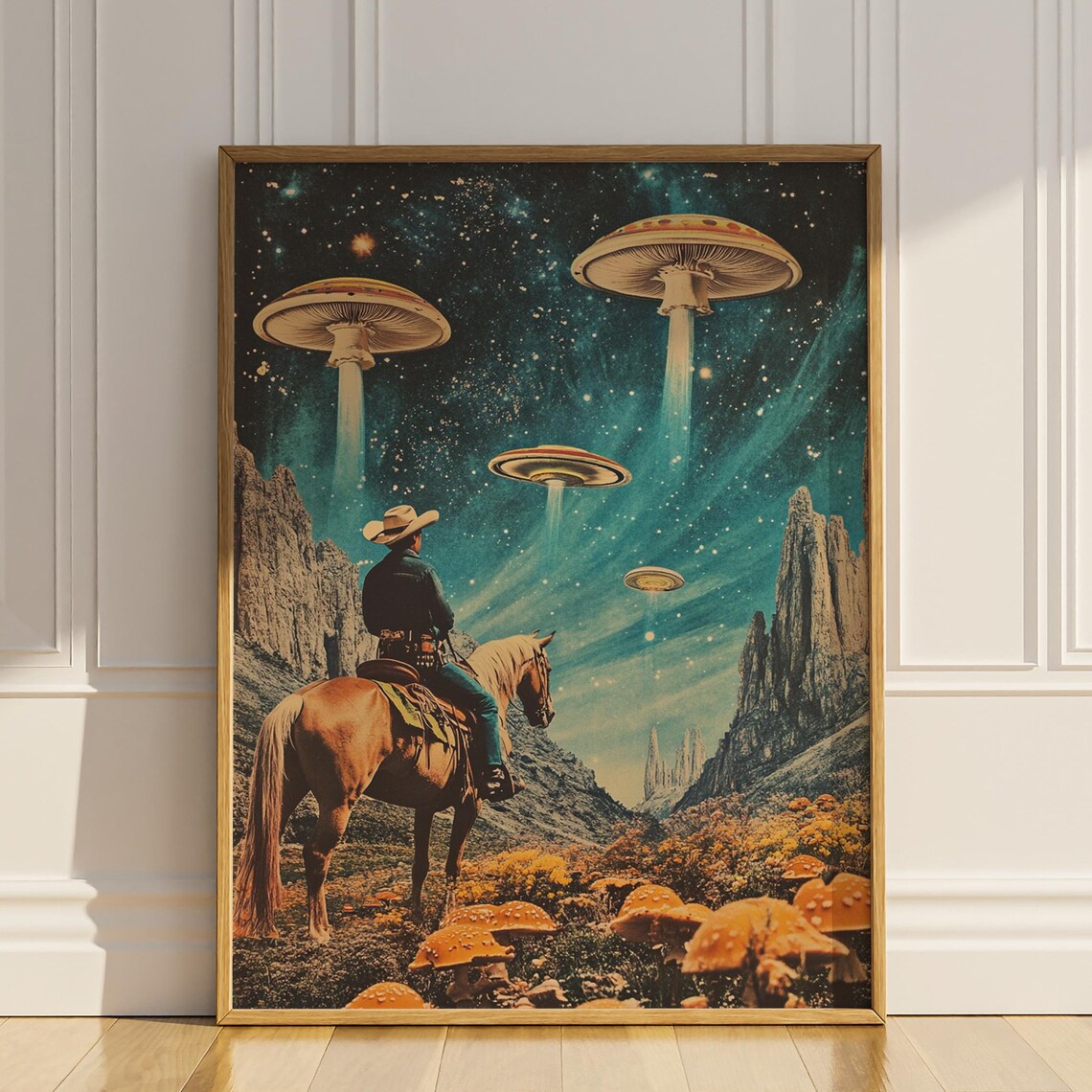 Cowboy Riding Horse Vintage Collage Poster