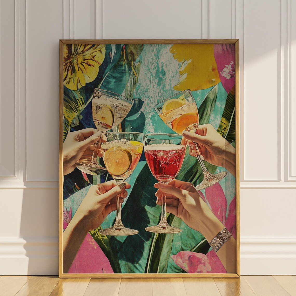 Cheers Cocktail Glasses Toasting Retro Tropical Party Art Poster