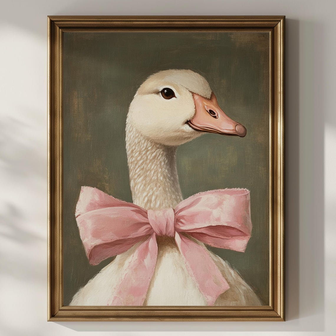 Silly Coquette Goose Poster Print Pink Bow Goose Nursery Wall Art Vintage Oil Painting Kids Baby Girls Preppy Room Wall Decor Matte Poster