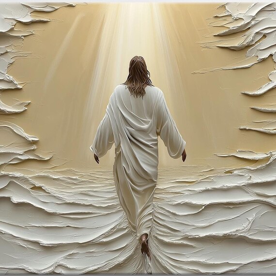 Jesus Walking On Water In Thick 3D Impasto Relief Artwork Poster