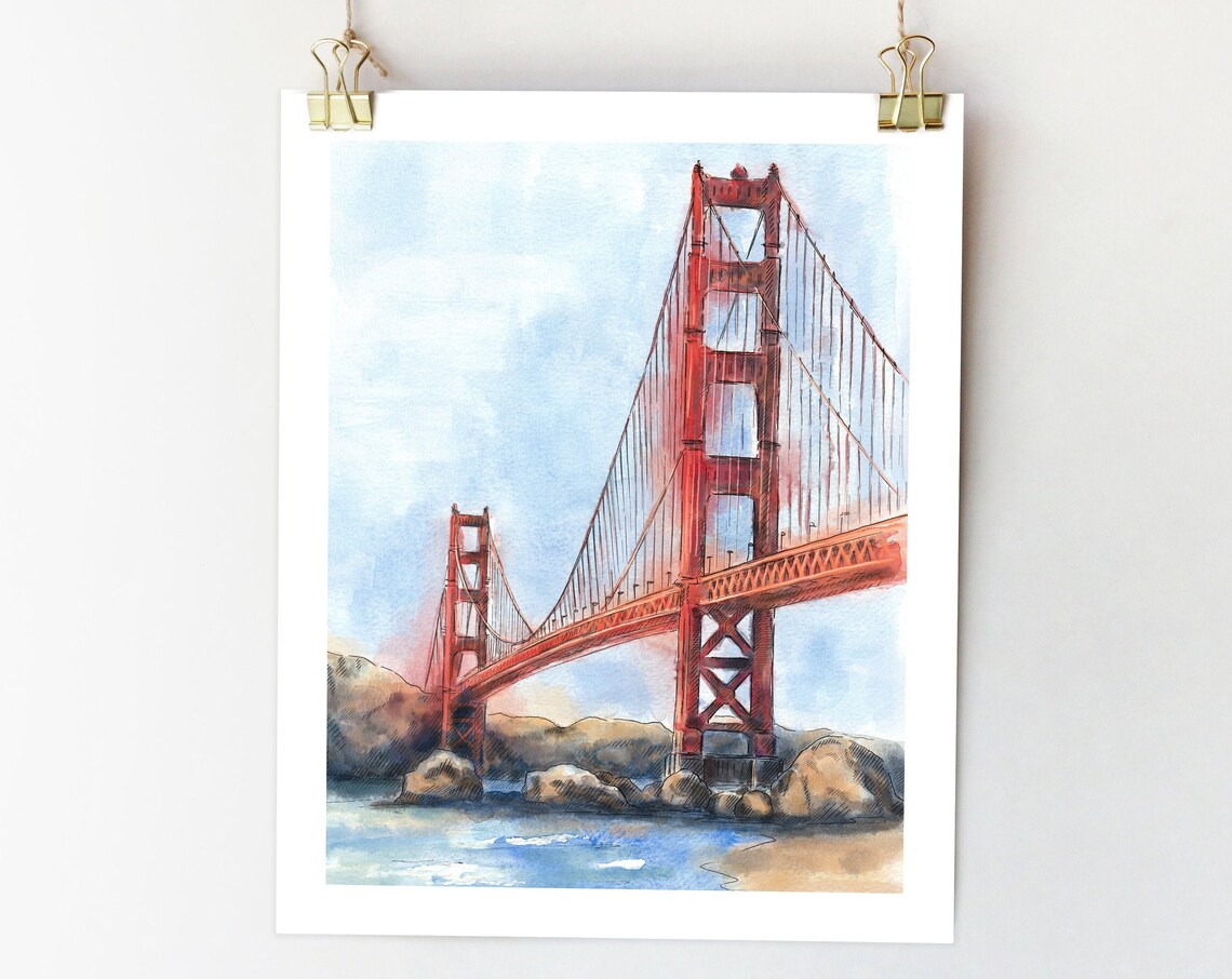 San Francisco Watercolor Art Print, Travel Poster