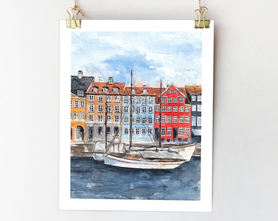 Copenhagen Watercolor Poster, Denmark Travel Print
