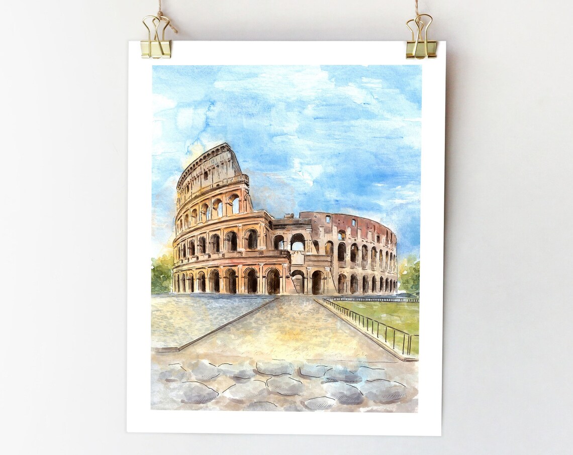 Colosseum Rome Watercolor Architecture Art Print