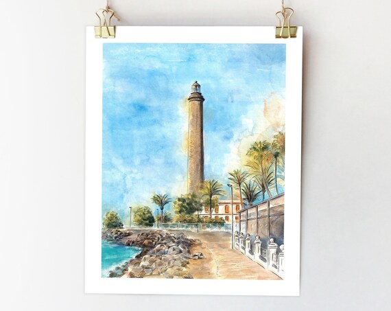 Gran Canaria Watercolor Print, Maspalomas Spain Travel Poster