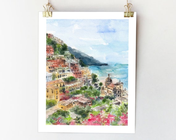 Positano Watercolor Italy Travel Poster