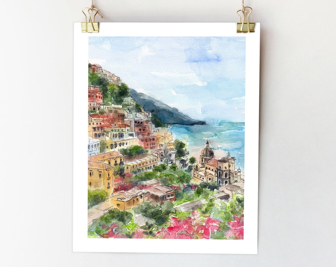 Positano Watercolor Italy Travel Poster