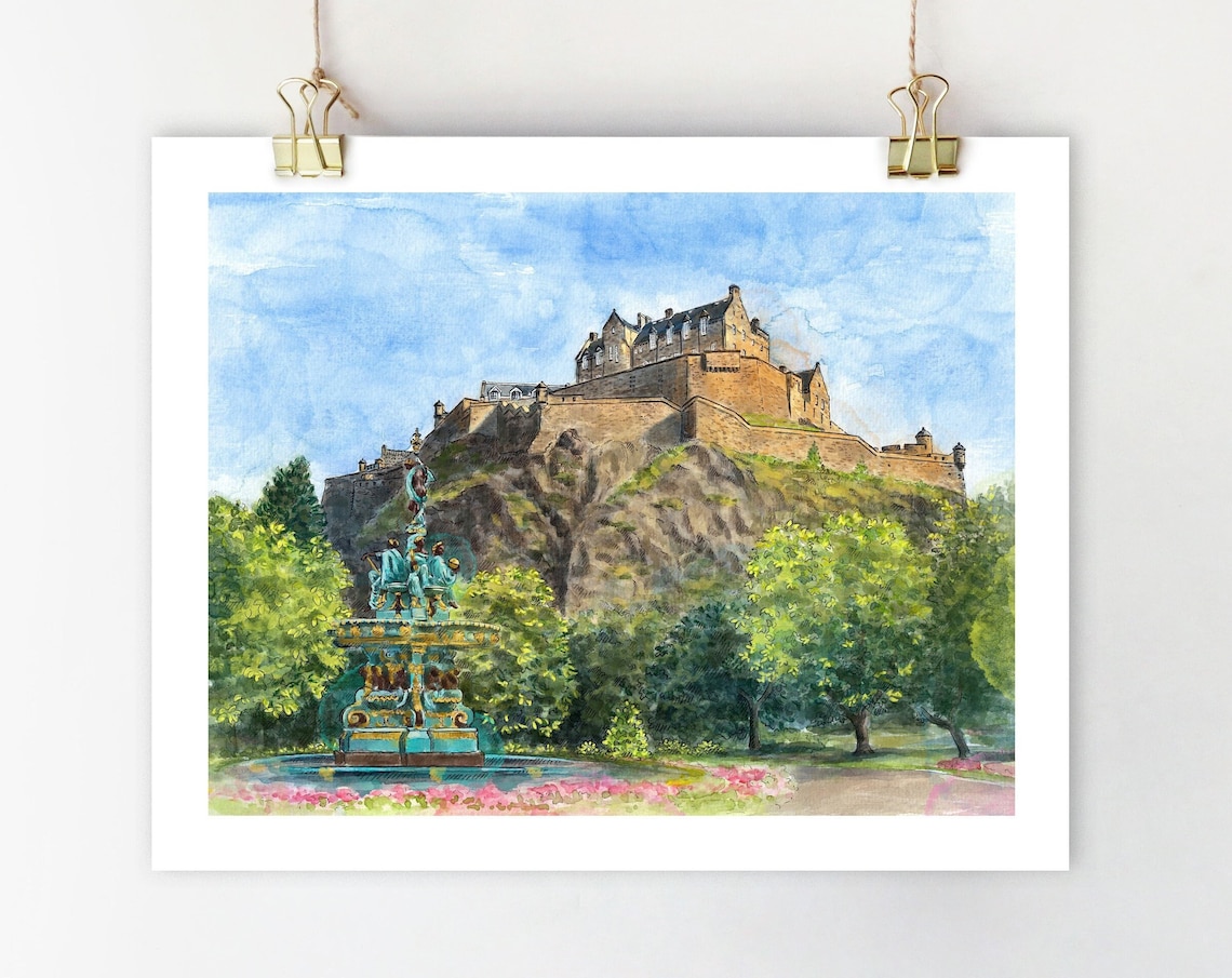 Edinburgh Castle Watercolor Travel Poster Art Print