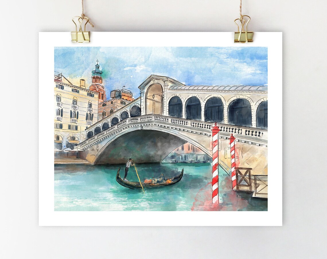 Rialto Bridge Venice Travel Poster, Italy Art Print