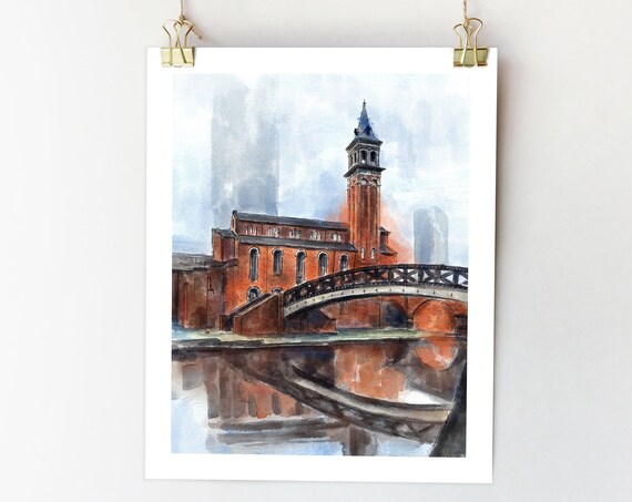 Manchester Canal Watercolor Sketch Travel Poster
