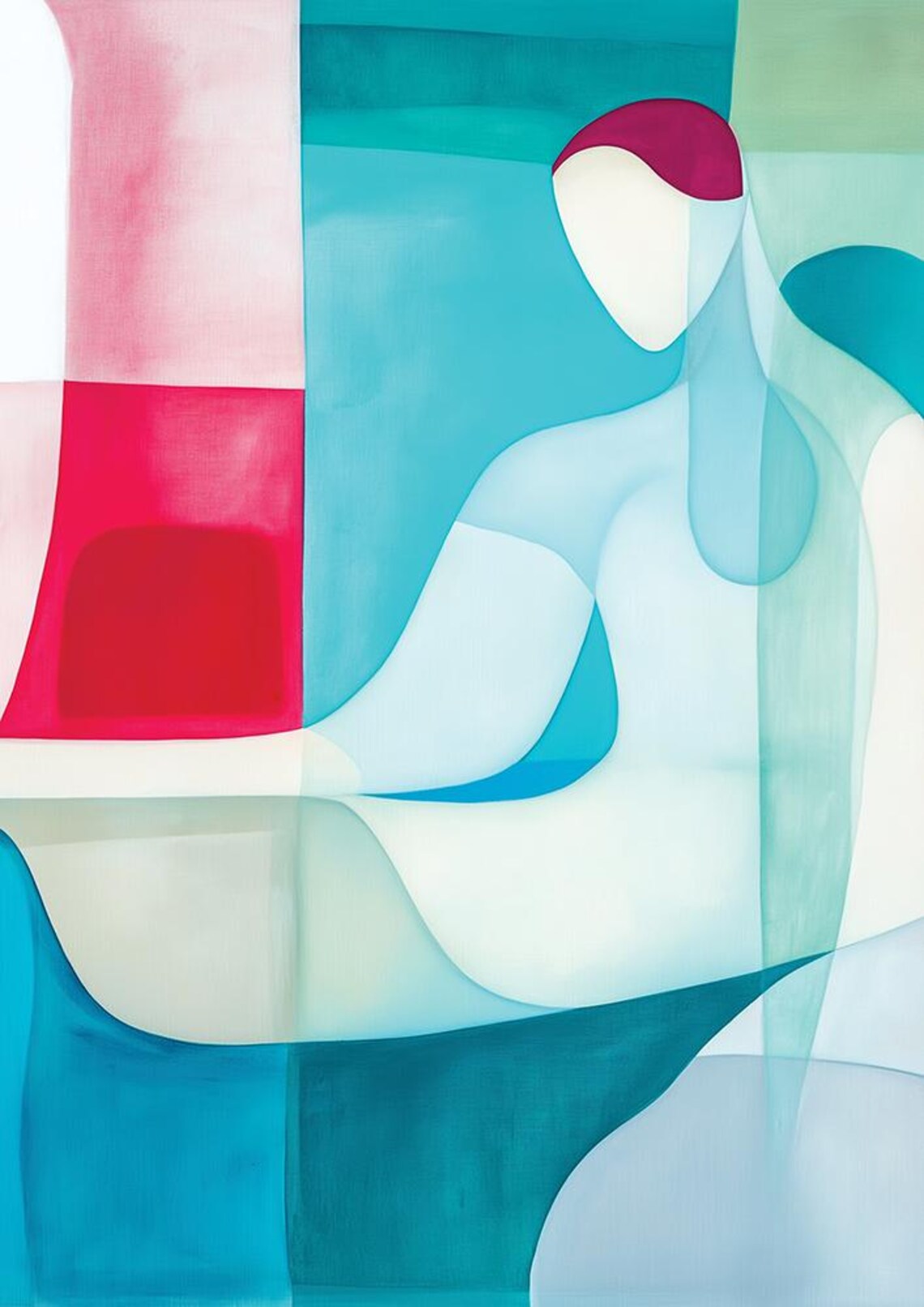 Abstract Cubist Man in Blue Pink Red Geometric Blocks Modern Poster - Image 4