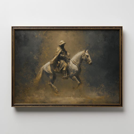 Horse Rider Wall Art Cowboy Painting Western Print Rustic Horseback Artwork Dark Moody Decor Fantasy Illustration Home