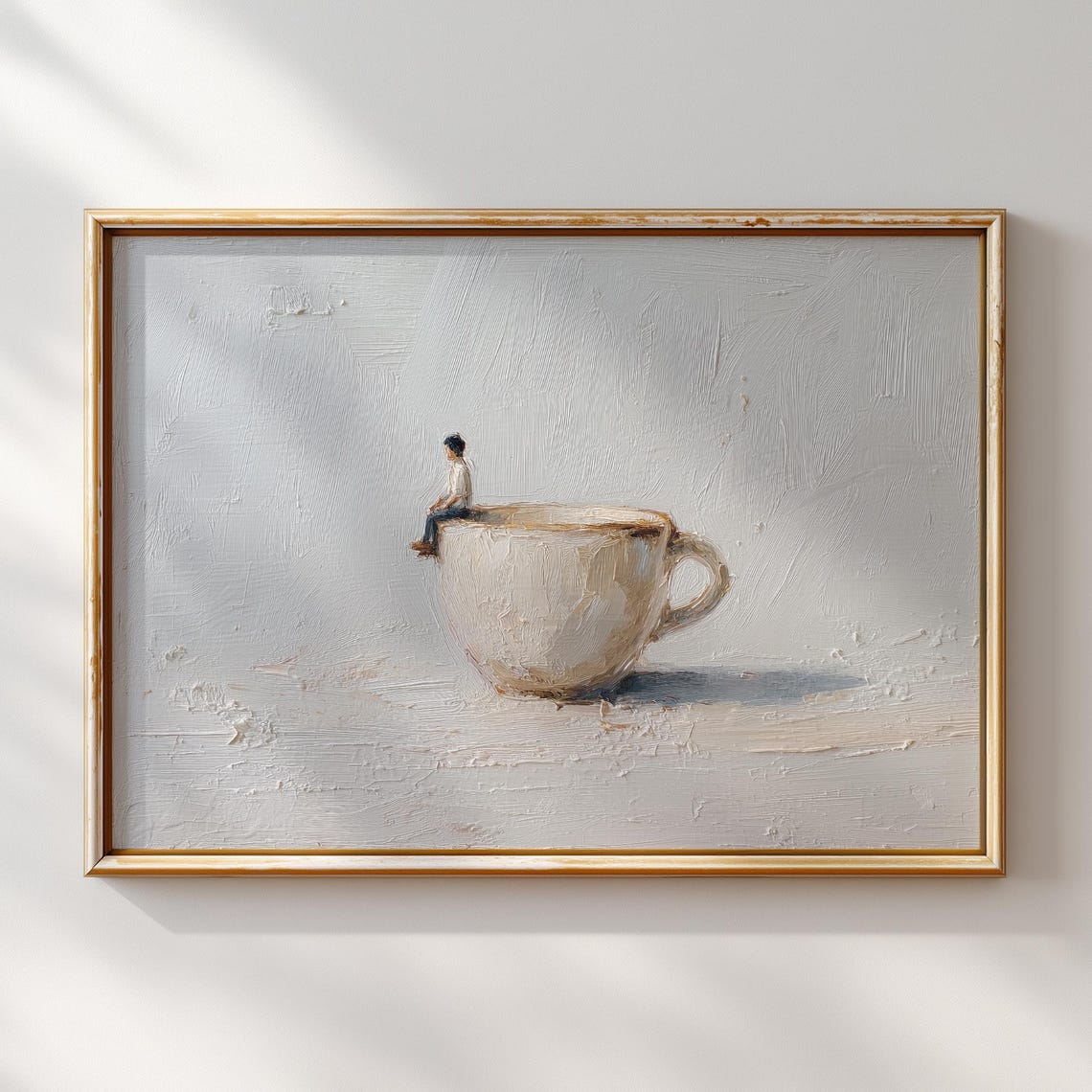 Tiny Figure Sitting On A Giant Coffee Cup Minimalist Art Print