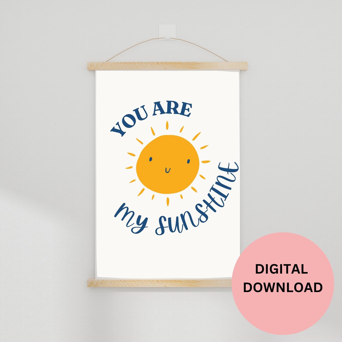 You Are My Sunshine Happy Smiling Sun Face Navy Kids Nursery Room Poster - Image 3