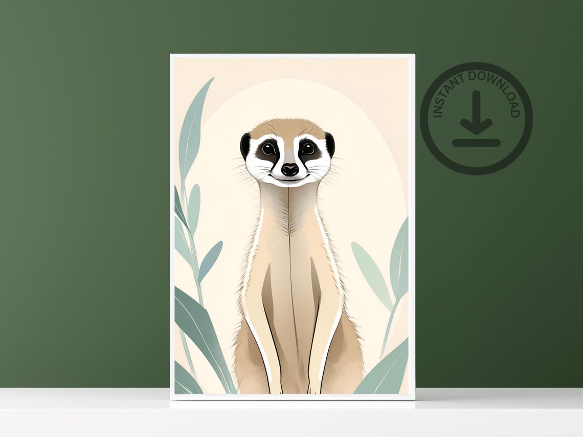 Meerkat Illustration Minimalist Boho Sage Wildlife Portrait Art Poster - Image 3