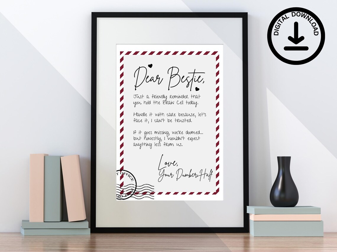 Dear Bestie Brain Cell Letter Funny Friendship Postcard Style Poster - Image 3