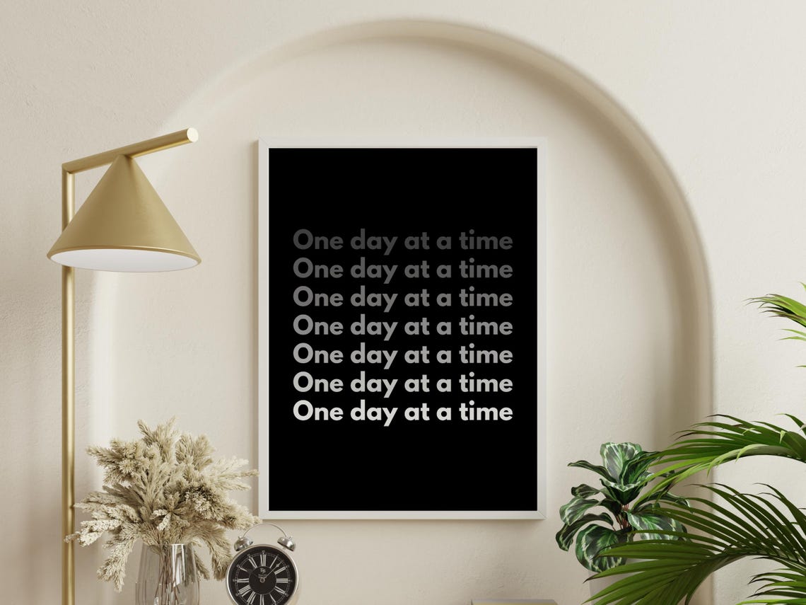 One Day At A Time Quote Repeated Gradient Minimalist Style Poster - Image 2