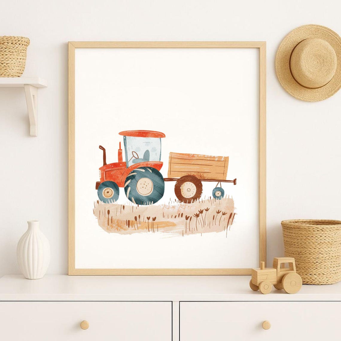 Tractor Poster Childrens Room Farm Wall Decoration Agricultural Machinery Illustration Gift For Boys Girls Agriculture Baby Animals