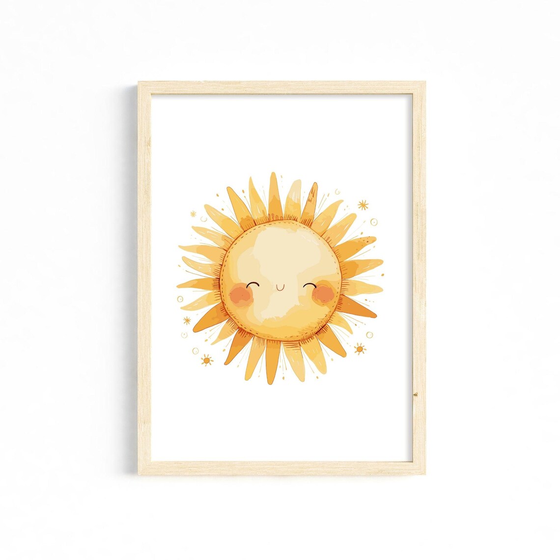 Smiling Golden Watercolor Sun Kids Nursery Room Decor Poster