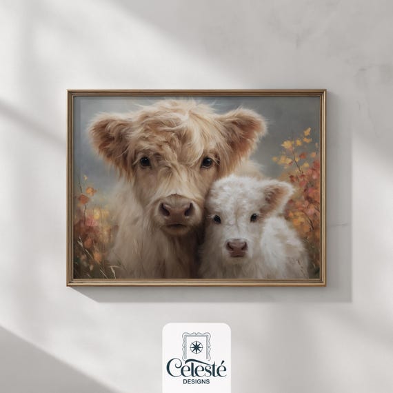 Highland Cow Calf Print Farmhouse Nursery Art